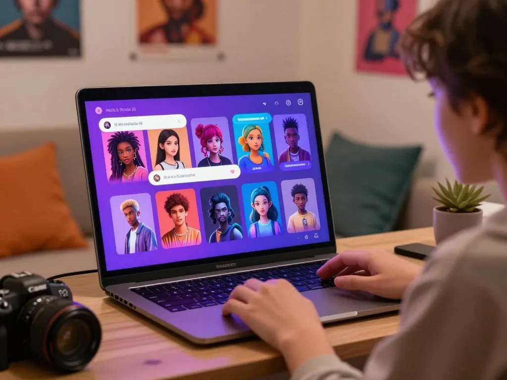 Interactive NSFW AI chat setup showcasing customizable characters and vibrant graphics.