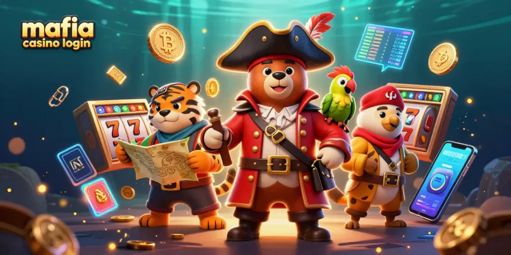 Engage with mafia casino login and play thrilling slots with cartoon pirate and tiger characters.