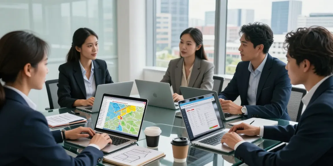Business team analyzing Vodafone vs O2 business mobile options in modern office.