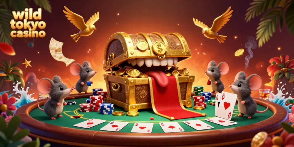 Engage with the wild tokyo casino's vibrant scene showcasing adventurer mice and treasure themes.