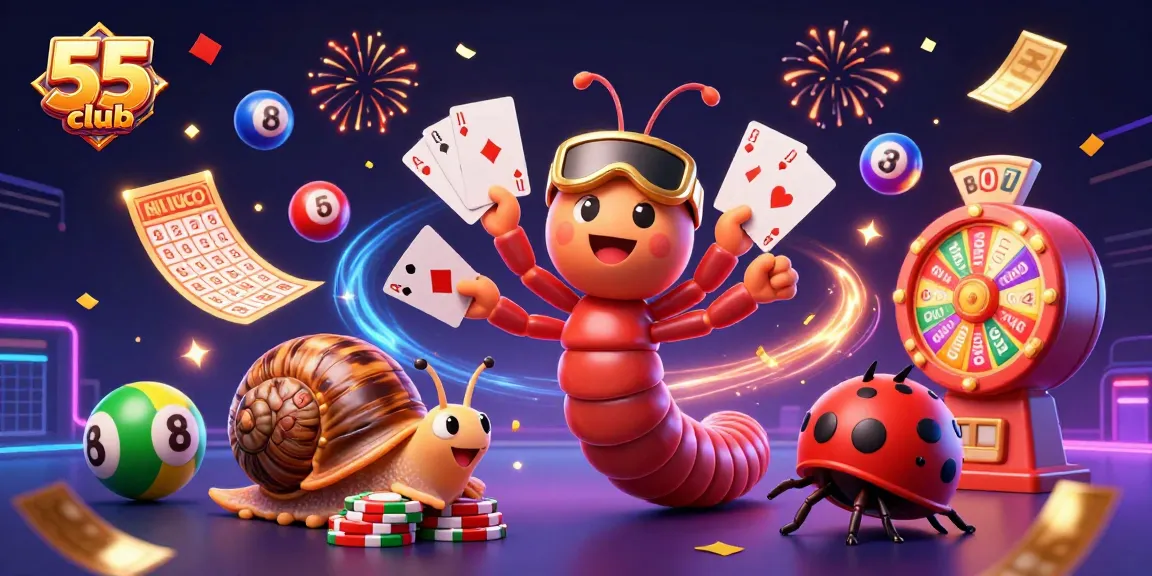 Engage with the vibrant world of the 55 club as animated characters celebrate winning moments.