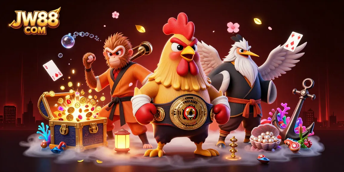 Experience thrilling gambling action with JW88 COM featuring colorful characters and gaming elements.