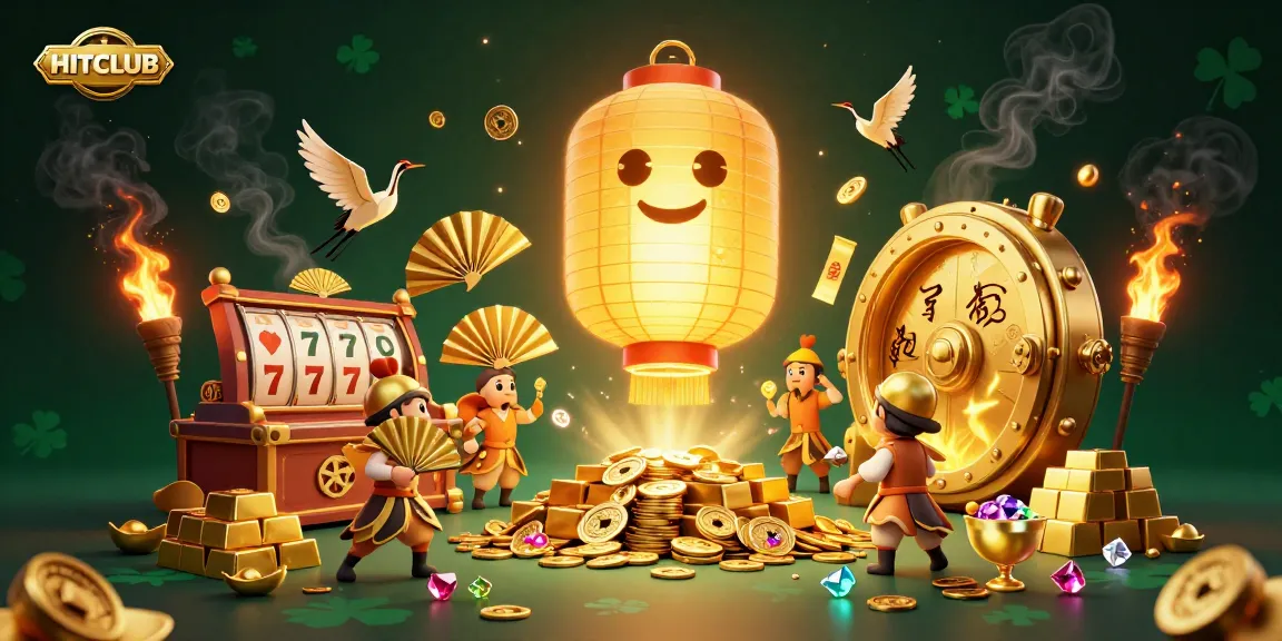 Experience the vibrant gaming atmosphere at HITCLUB with golden lanterns and treasure elements!