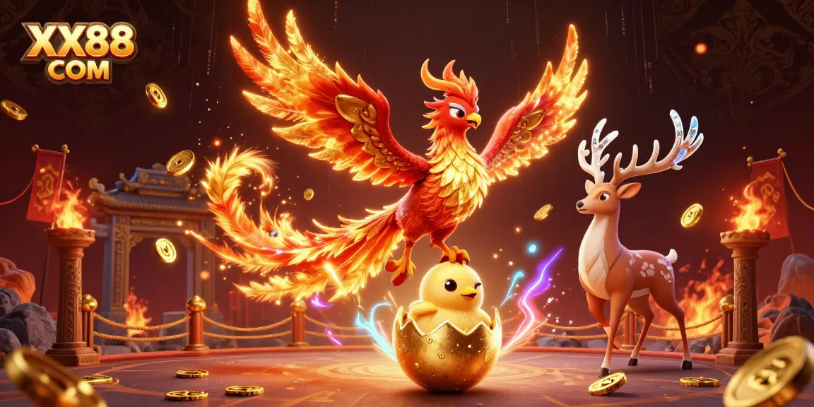 Engage in thrilling gameplay at XX88 COM with vibrant cartoon characters amidst a dynamic gambling scene.